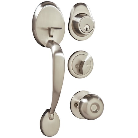 Steel Pro Brushed Nickel Entry Door Handleset with Half Round Interior Knob 70710/5287BN CP